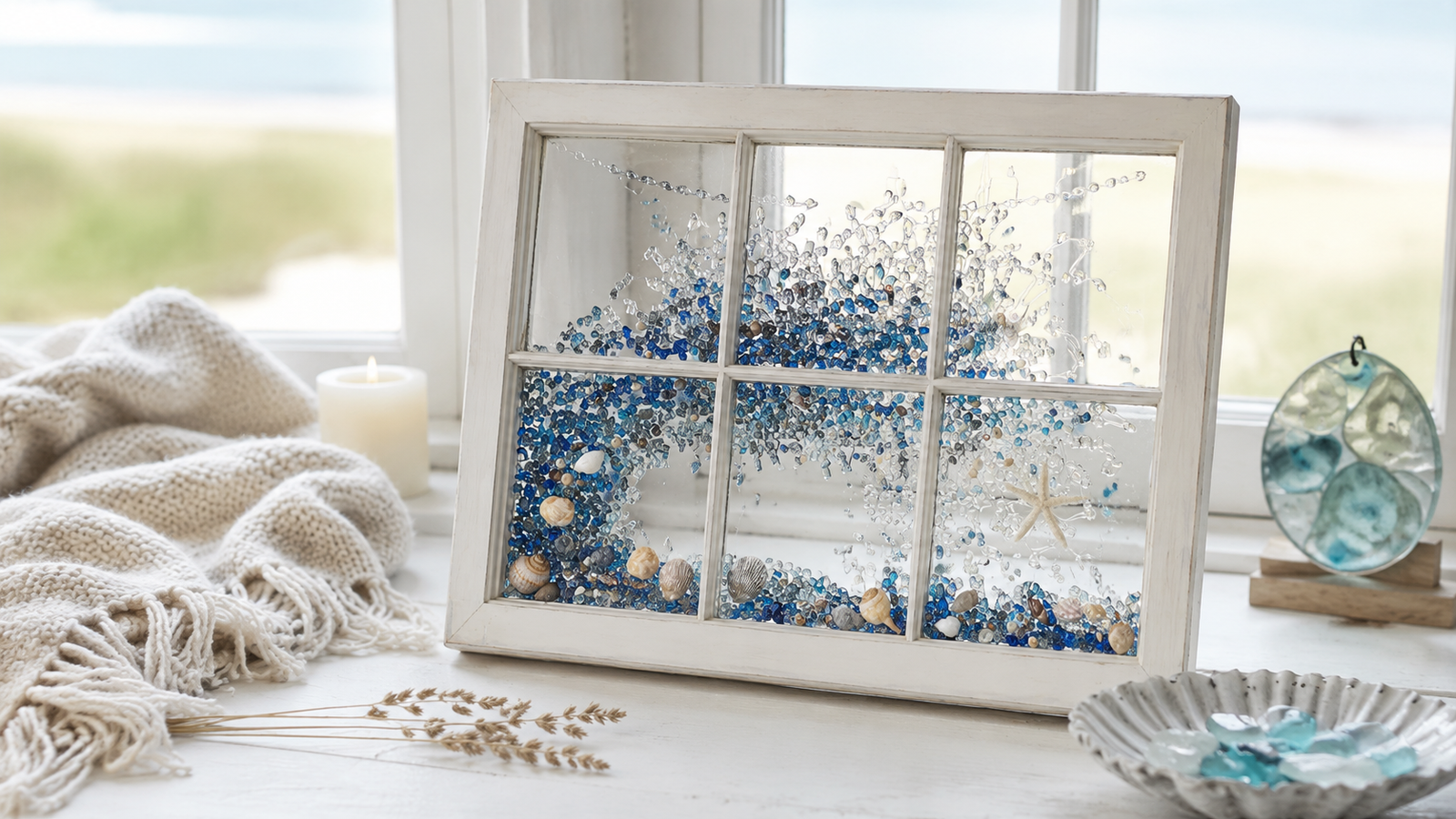 Handmade coastal pieces on a linen table