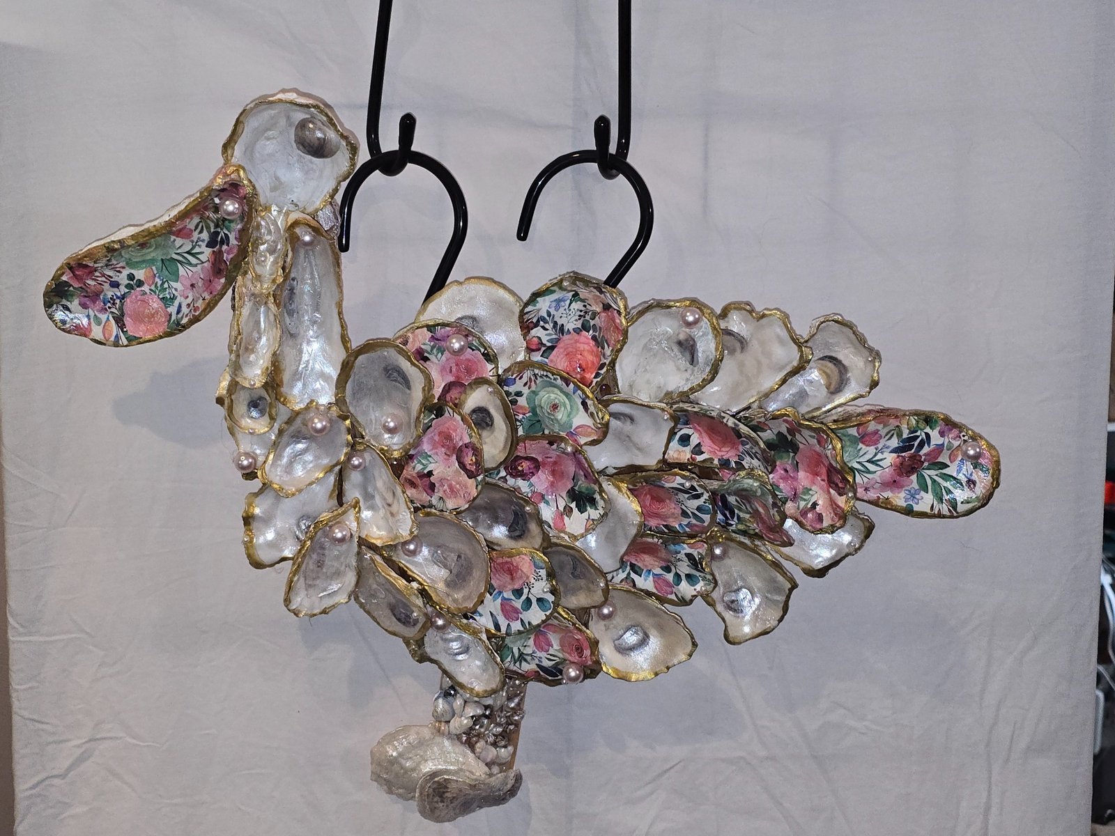 Floral Oyster Shell Bird Art